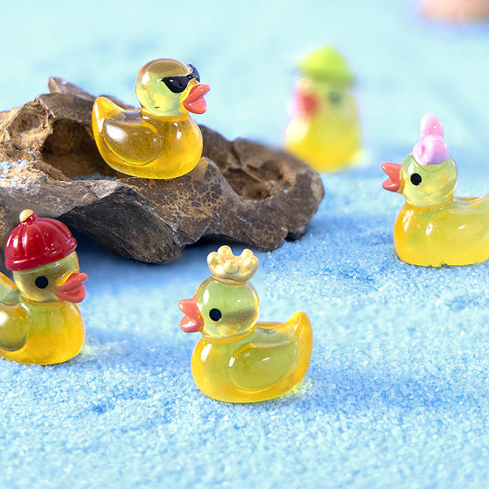 Playful Yellow Duck Mini Figurine Set of 8, Colorful Character Ornaments for Desk Displays, Miniature Scenes and Cheerful Gifts