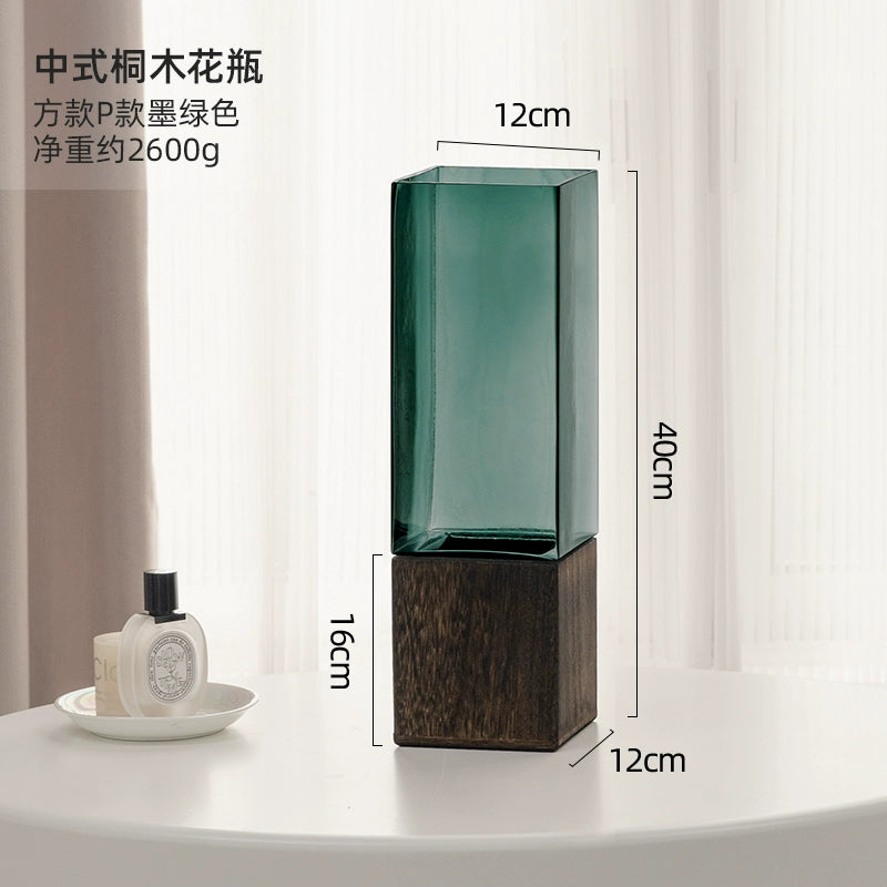Solid wood vase decoration, living room flower arrangement glass