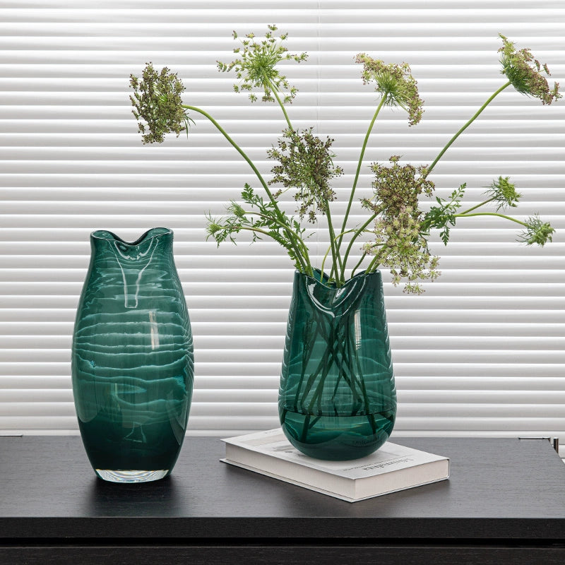 Blue handmade transparent fish mouth glass vase