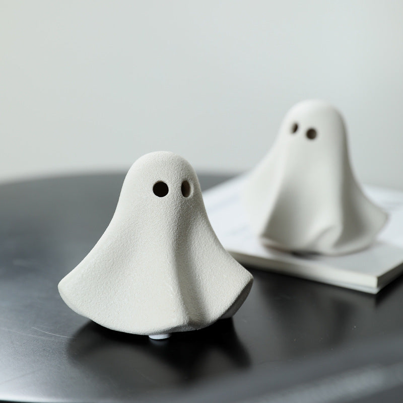 Little Ghost Tabletop Figurine in Two Sizes, Playful White Halloween Accent for Desks, Shelves and Cozy Seasonal Decor