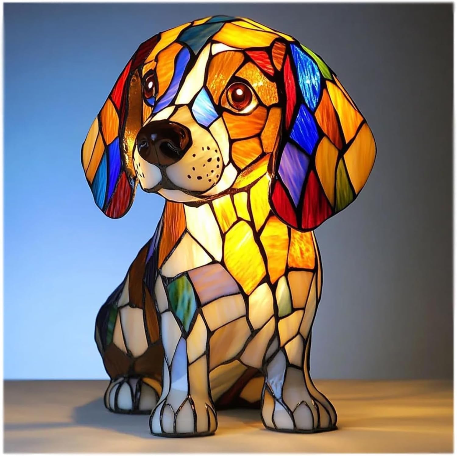 Resin Stained Glass Pet Lamp - Dog/Cat Night Light for Bedroom | Pet Lover Decor | Dachshund/Beagle/Black Cat Table Lamp