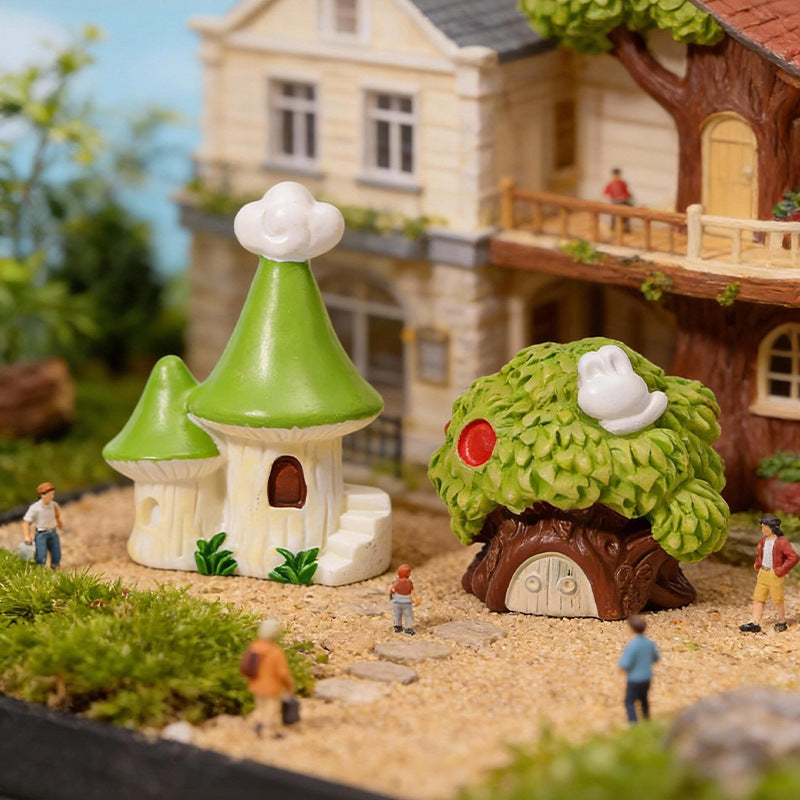 Miniature Village House Set of 9, Tiny Treehouse Windmill Cottage and Mushroom Home Ornaments for Desk Displays