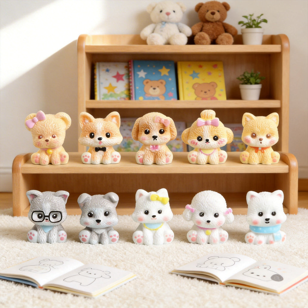 Tiny Dog Miniatures, Complete 10 Piece Puppy Figurine Collection for Desks, Bookshelves, Fairy Gardens and Dog Lover Gifts