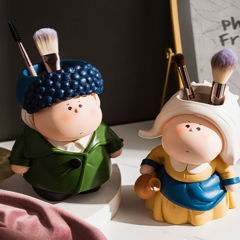 Art-Inspired Character Pen Holder, Playful Portrait Desk Organizer for Brushes, Pens and Creative Corners