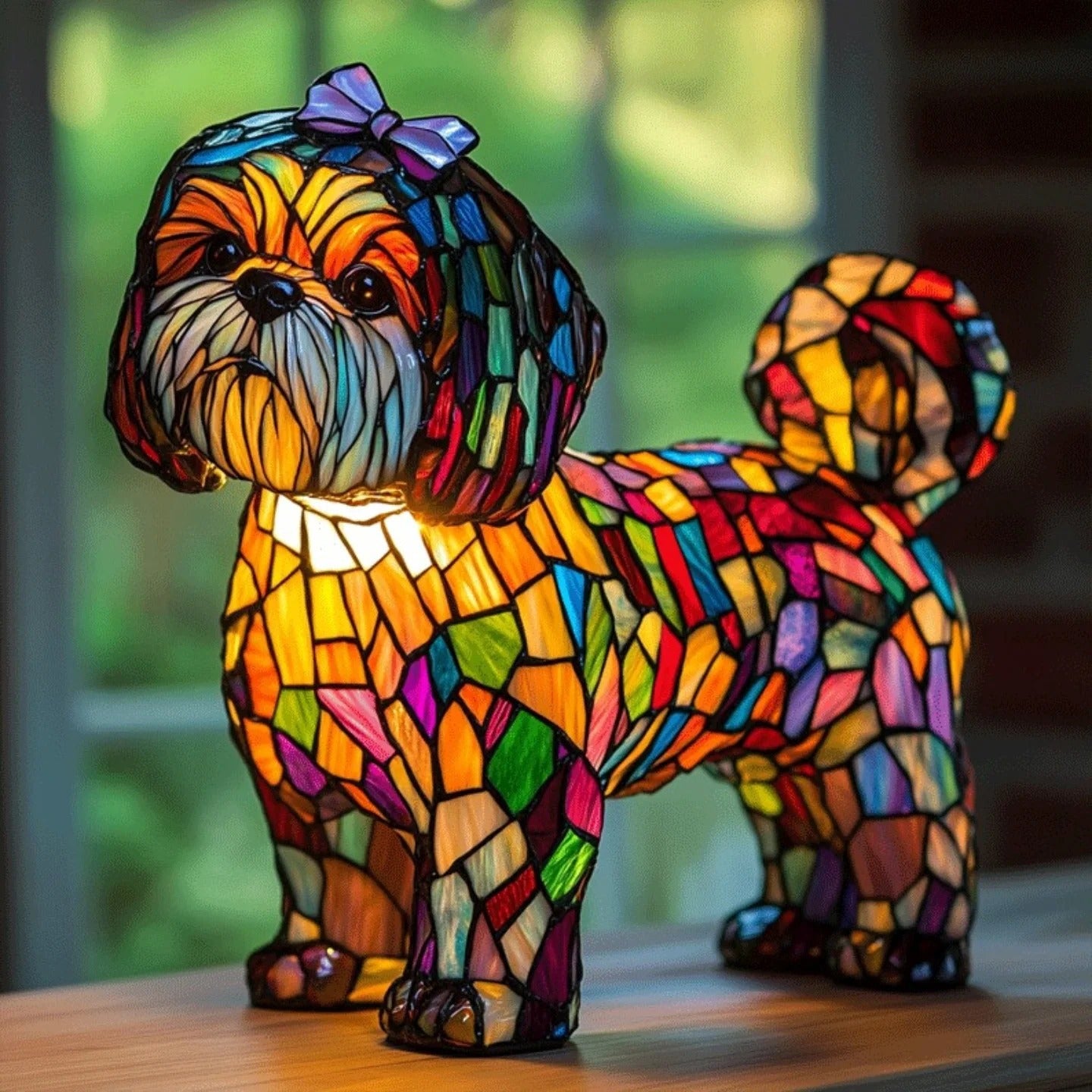 Resin Stained Glass Pet Lamp - Dog/Cat Night Light for Bedroom | Pet Lover Decor | Dachshund/Beagle/Black Cat Table Lamp