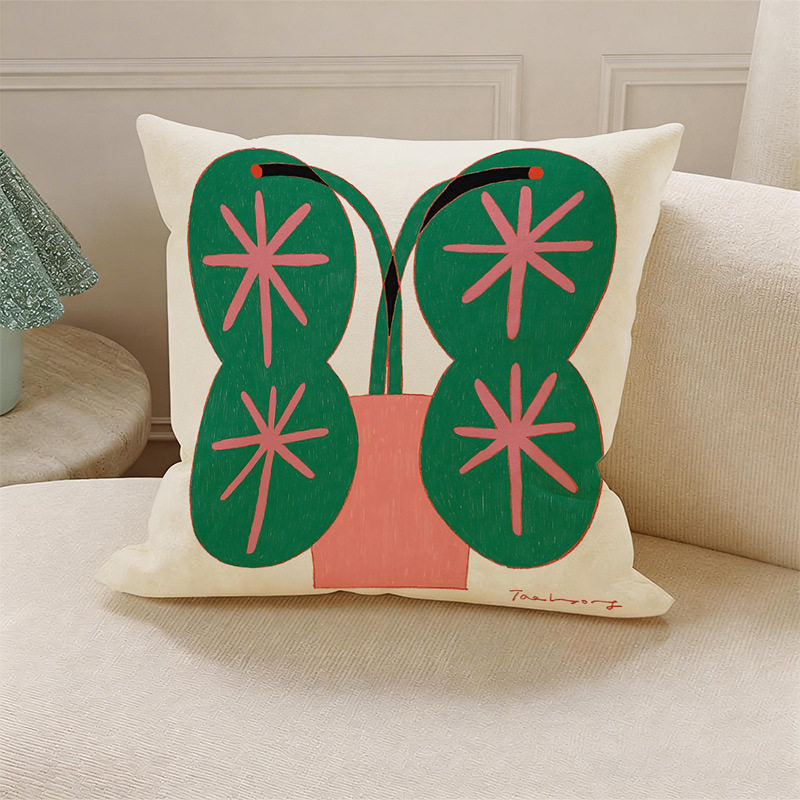 Green Botanical Decorative Pillow Cover, Double-Sided Leaf-Inspired Cushion Case for Sofa, Bedroom and Cozy Home Decor