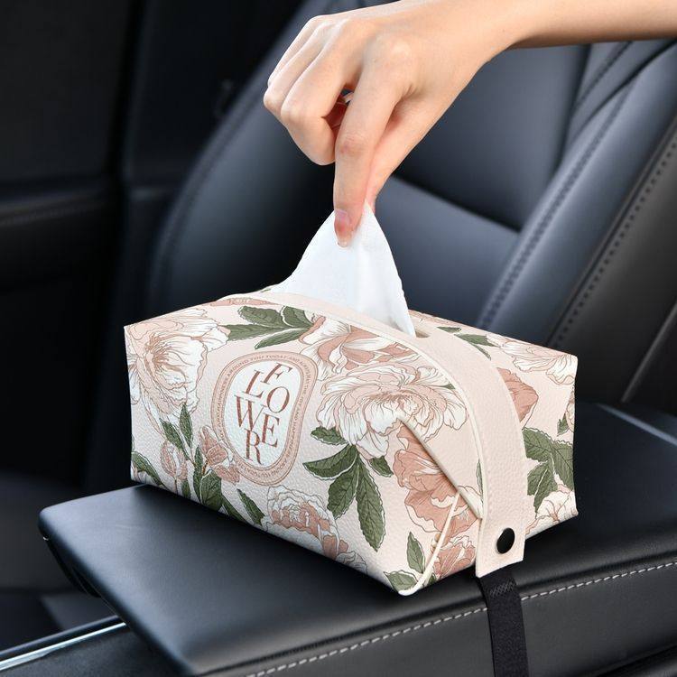 Botanical Car Tissue Box Cover, Floral and Colorful Portable Tissue Holder for Car Seats, Armrests, Desks and Cozy Everyday Spaces