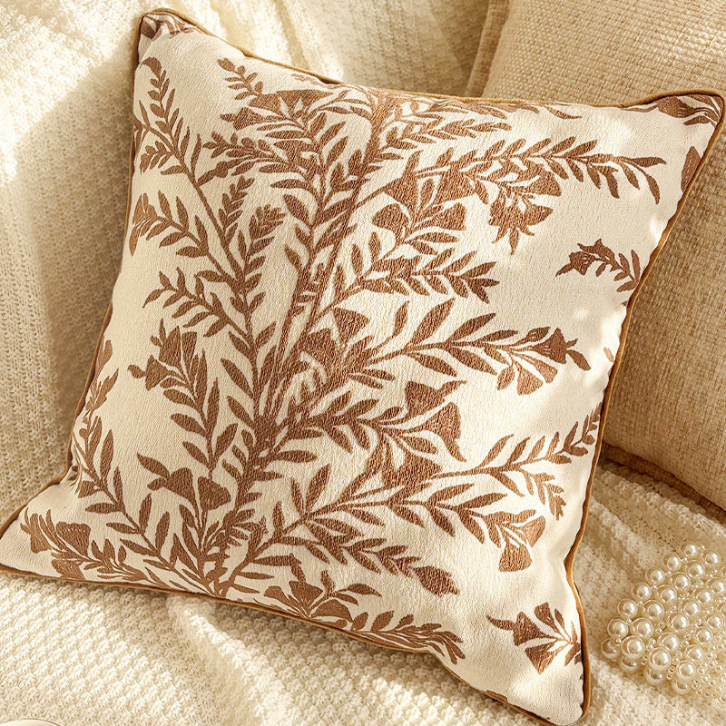 Brown Leaf and Butterfly Pillow Covers, Warm Neutral Textured Designs for Cozy Sofas and Bedrooms