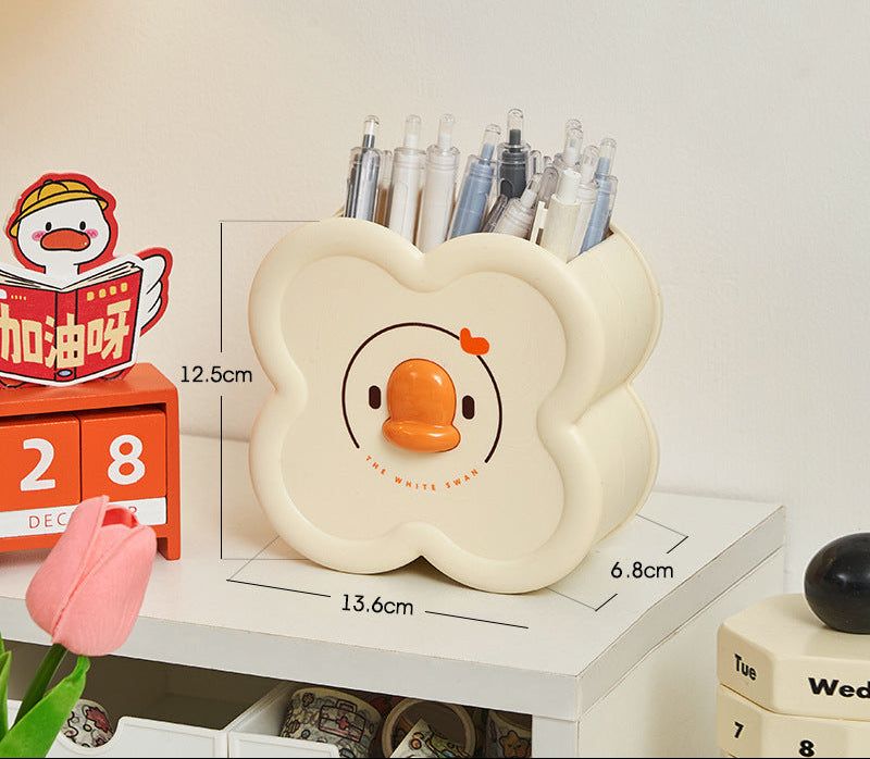 Whimsical Duck Face Pen Holder, Cream Flower or Round Desk Organizer for Pens, Brushes and Cheerful Workspaces