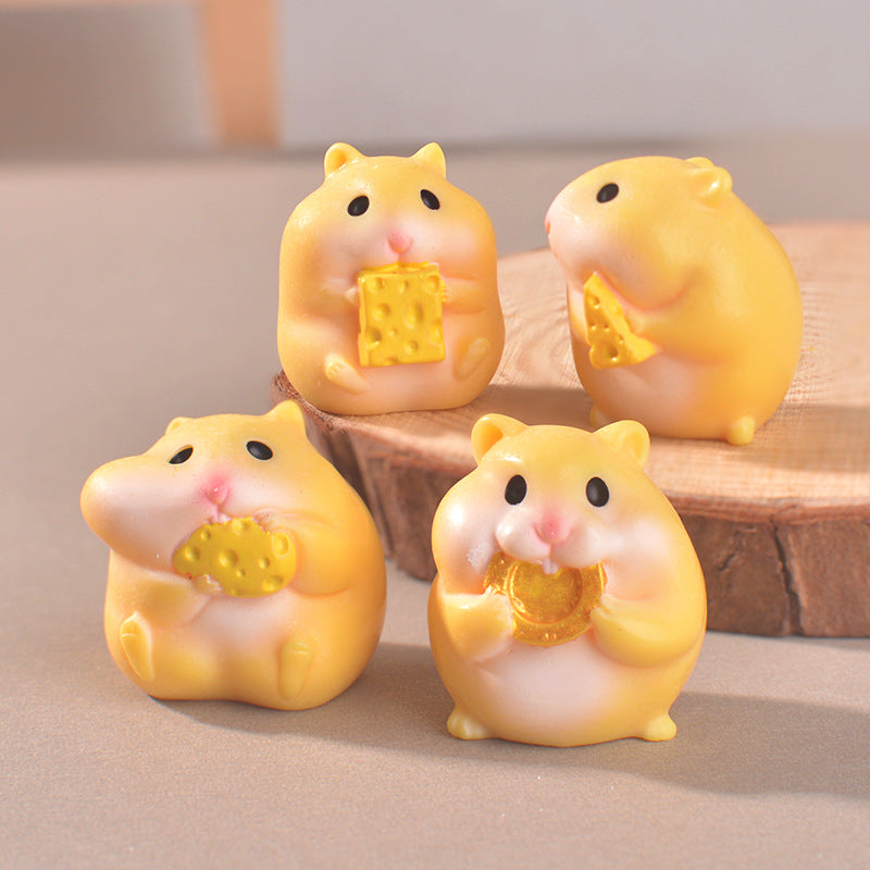 Tiny Hamster Food Lovers, Complete 4 Piece Miniature Figurine Set for Desks, Fairy Gardens and Whimsical Gift Displays