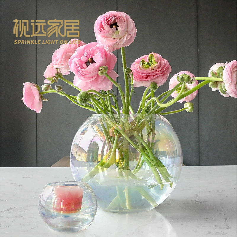 Handcrafted Iridescent Glass Vase for Flowers & Candles