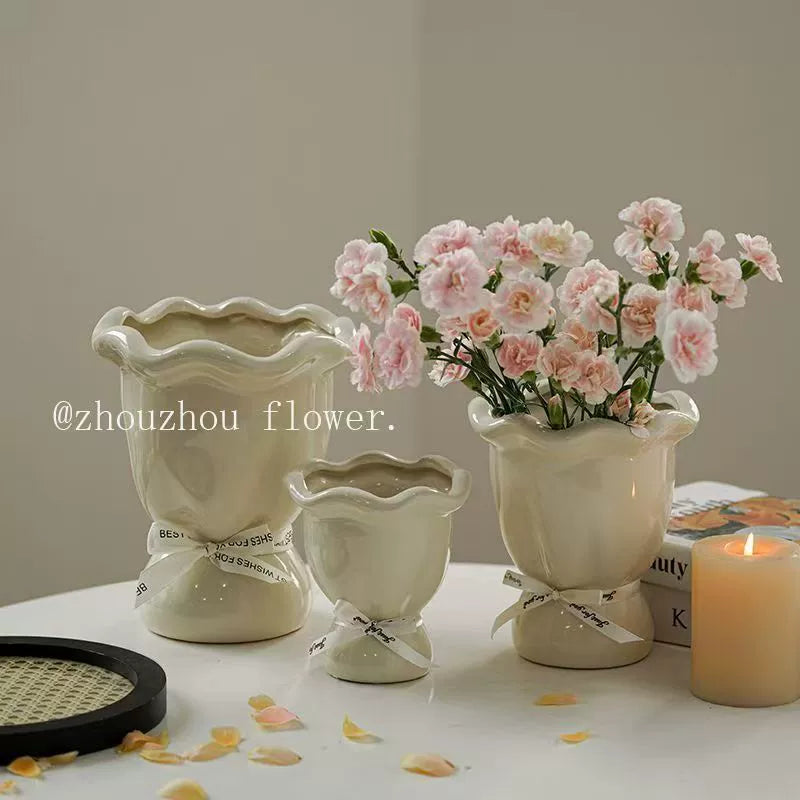 Handblown Cream Soft - Shaped Decorative Vases