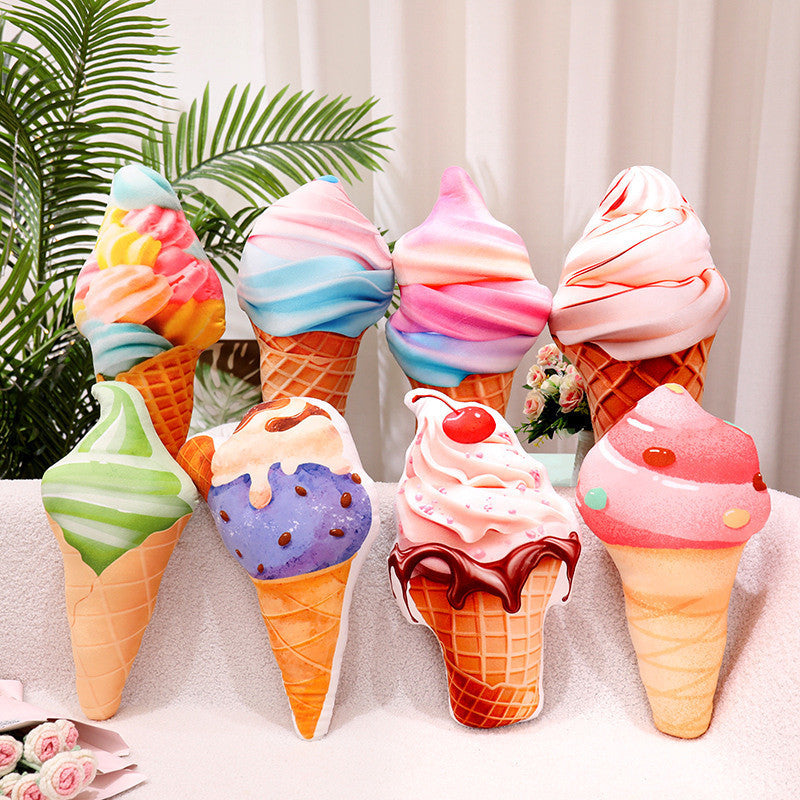 Whimsical Ice Cream Cone Plush Toy, 22 or 30 cm Soft Dessert Cushion in Colorful Swirl, Cherry, Matcha and Chocolate Styles