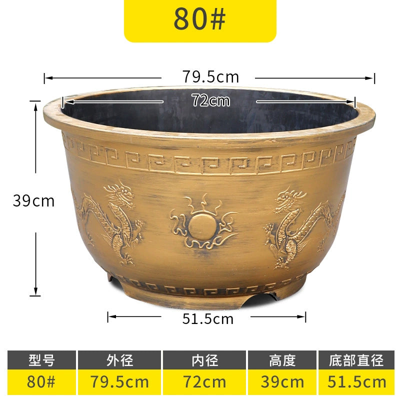 Vintage Resin Flower Pot with Historical Craftsmanship, Outer Diameter 29.5-149cm & Inner Diameter 25-130cm, Retro Planter for Indoor/Outdoor Garden Decoration