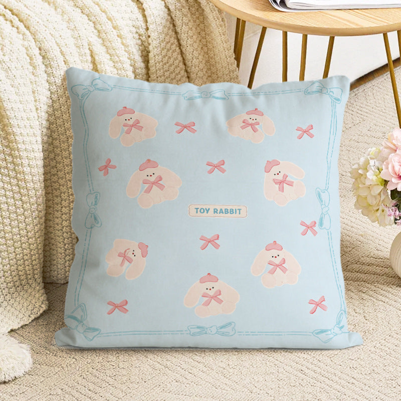 Whimsical Teddy Bear and Bunny Pillow Cover, Soft Double-Sided Printed Square Cushion Case for Cozy Nurseries and Playful Living Rooms