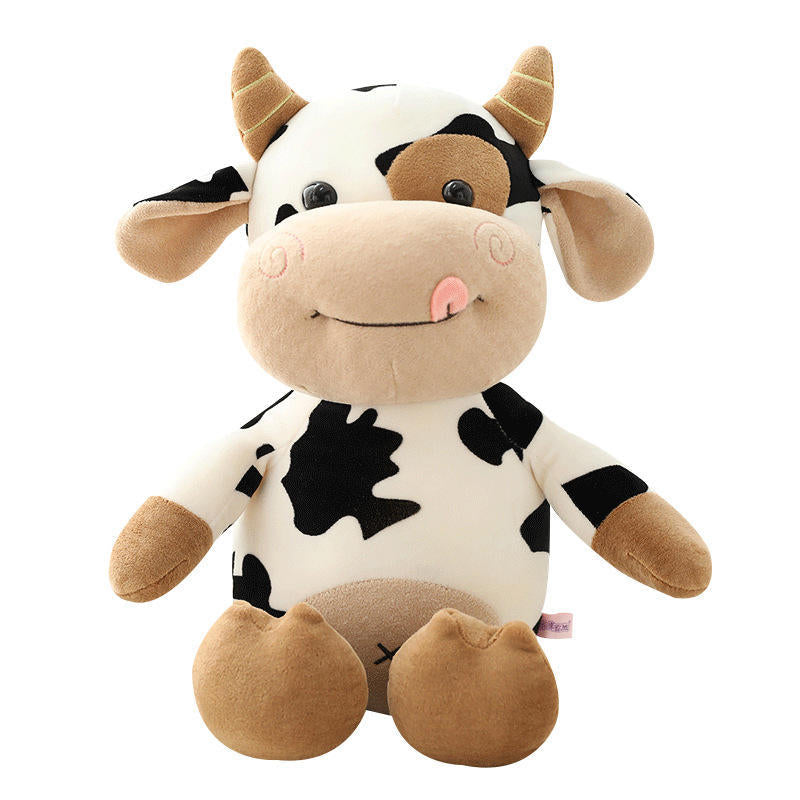 Cozy Cow Plush Toy, 30 cm Black-and-White Calf in Six Outfits for Nursery Shelves and Animal Lover Gifts