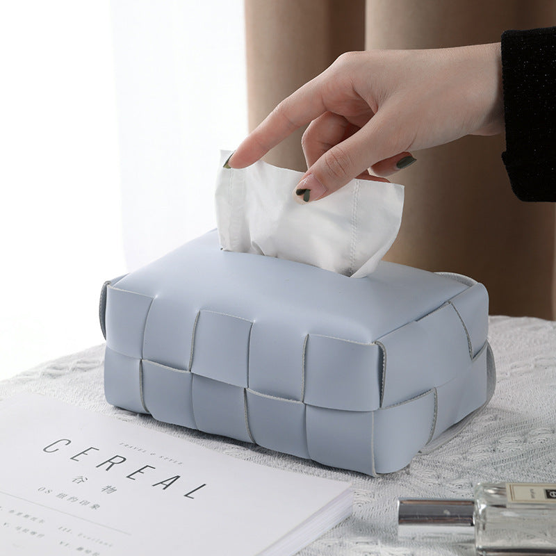 Woven-Look Tissue Box Cover, Soft Sculptural Tabletop Tissue Holder in Black Check, Beige Check, Milk Tea or Gray for Modern Living Rooms