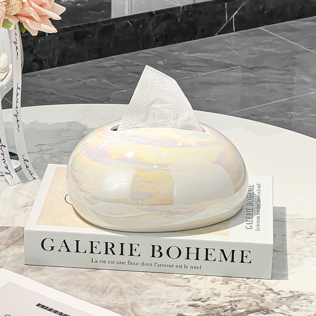 Sculptural Water Drop Tissue Box Cover, Marble-Look and Iridescent Tabletop Holder for Elegant Living Room Decor