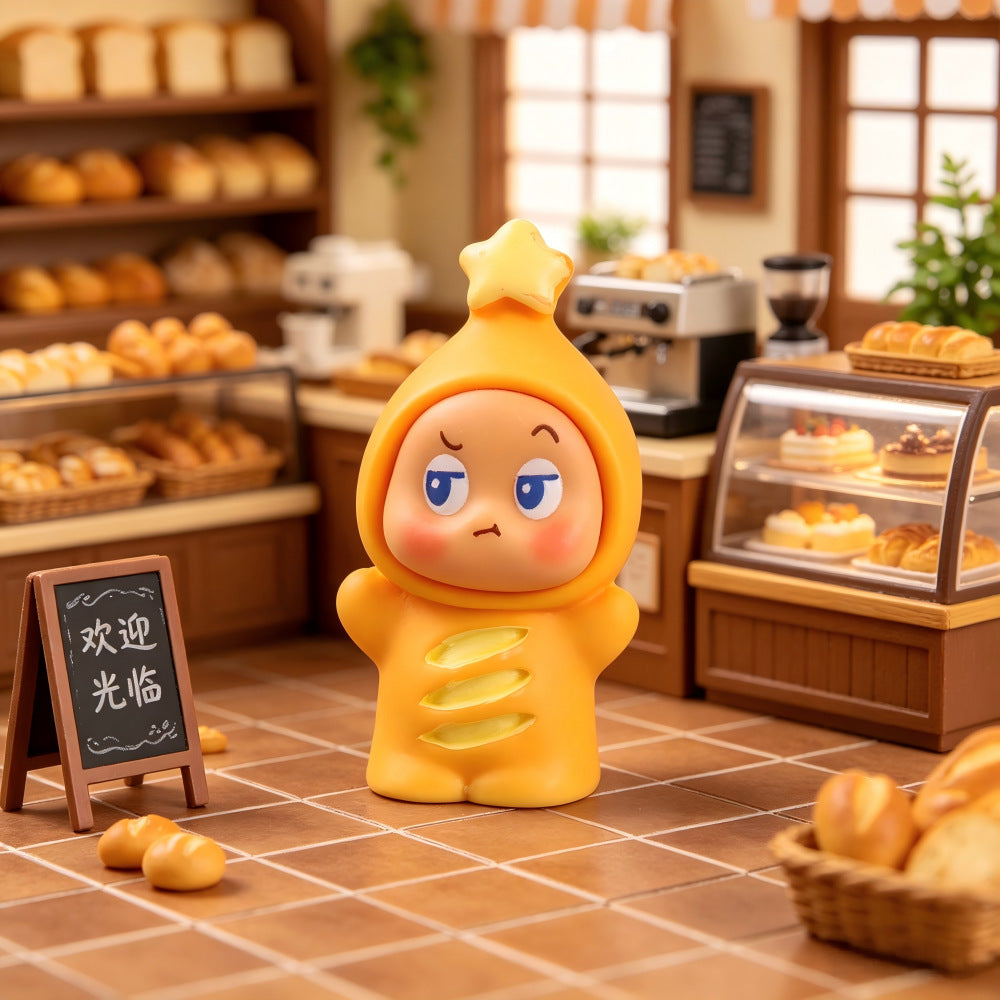 Tiny Bread Character Miniatures, Complete 5 Piece Bakery Figurine Set for Fairy Gardens, Dollhouse Kitchens and Cozy Desk Decor