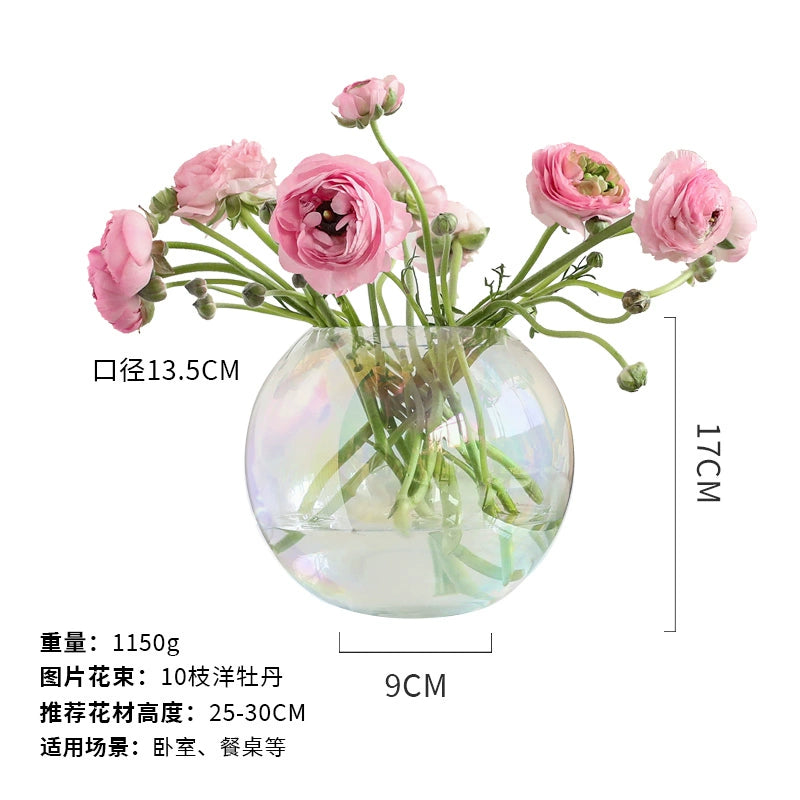 Handcrafted Iridescent Glass Vase for Flowers & Candles