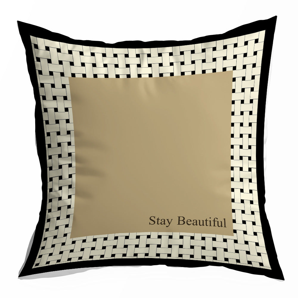 Black and Cream Decorative Pillow Cover, Retro Floral and Geometric Prints, 45 x 45 cm Sofa Cushion Cover