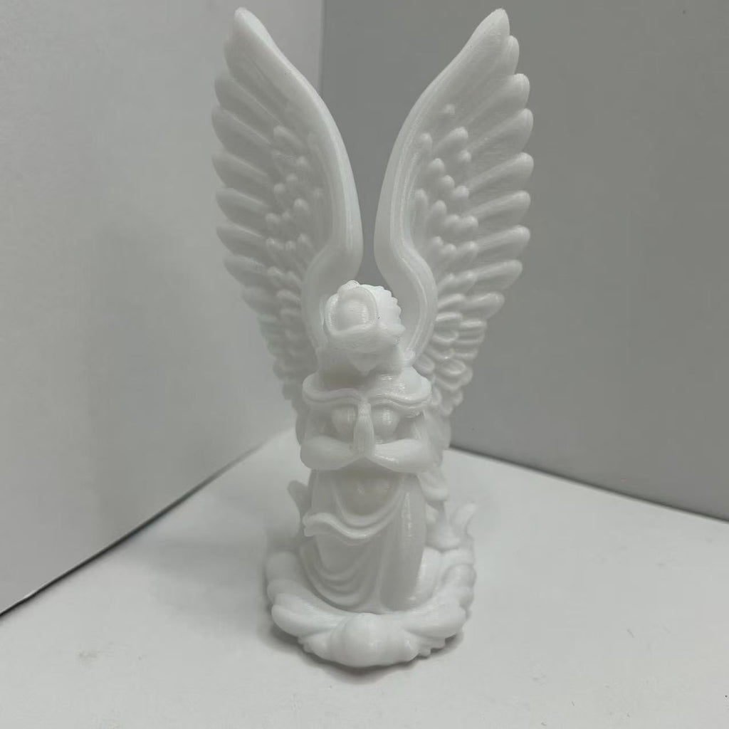 Praying Angel Desk Figurine, Cherub Sculpture in White or Black for Shelves, Workspaces and Thoughtful Gifts