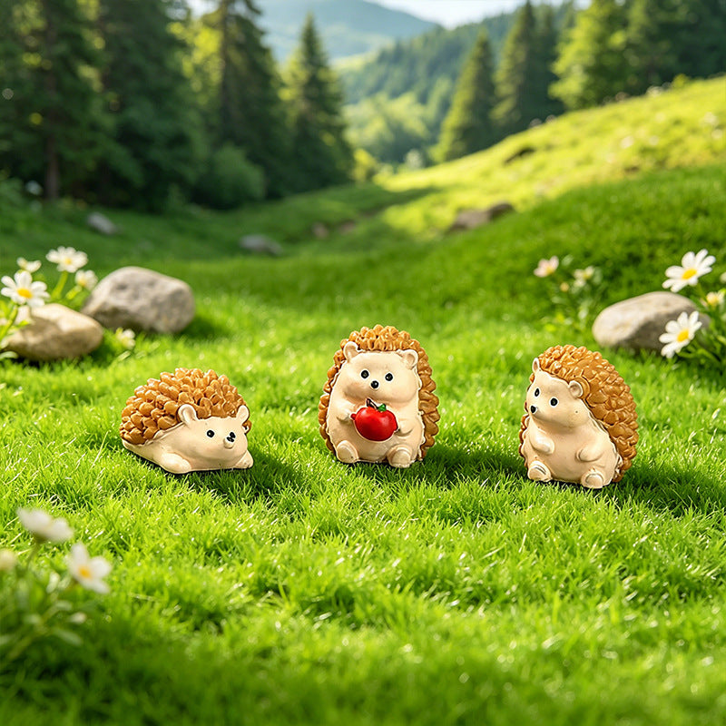 Tiny Hedgehog Miniatures, Complete 5 Piece Expressive Animal Figurine Set for Fairy Gardens, Desks and Woodland Displays