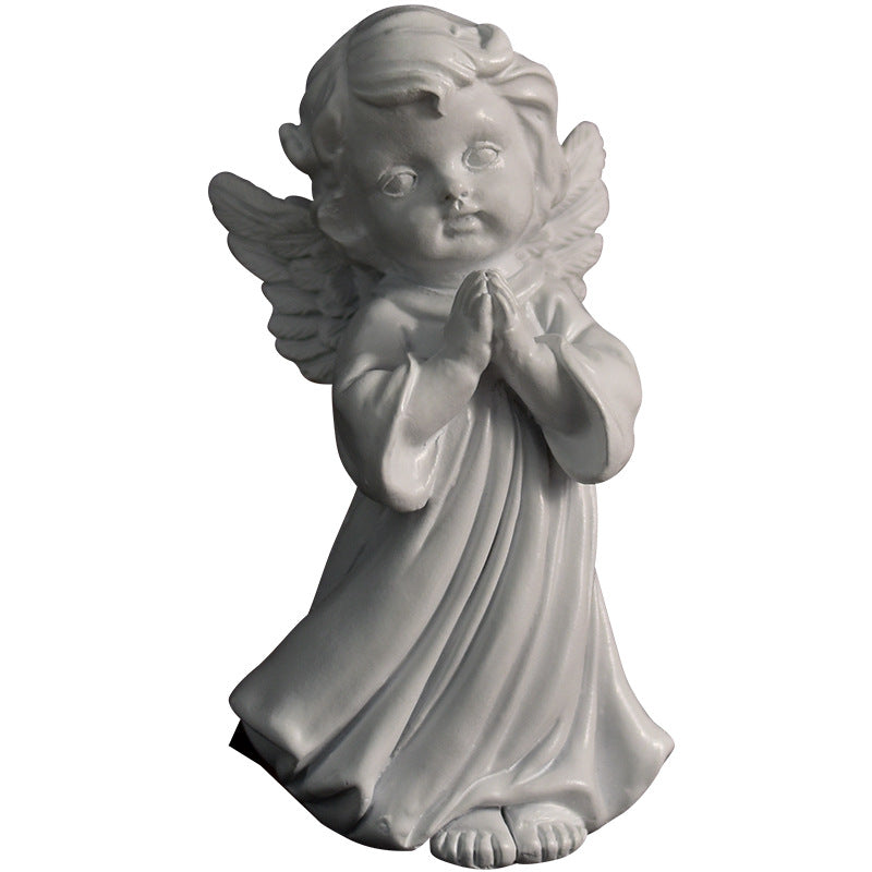 Praying Cherub Angel Figurine, White Vintage-Inspired Desk Sculpture in 16 Poses for Shelves and Thoughtful Gifts