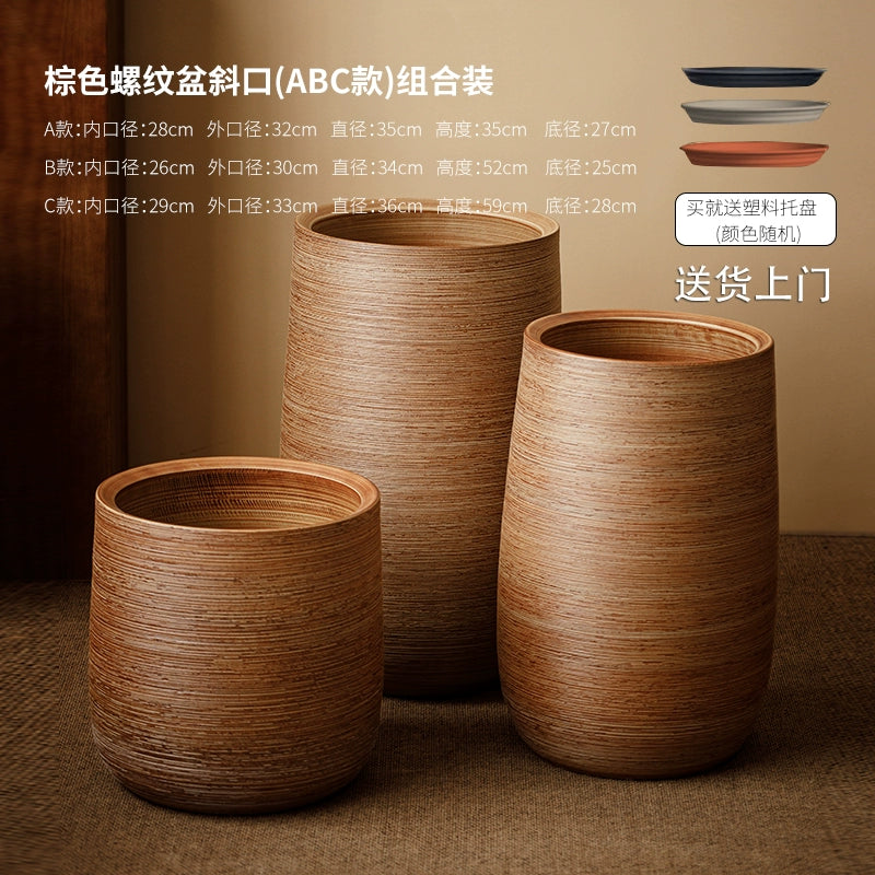 Large caliber ceramic flower pot villa courtyard turtle backed bamboo tree planting green plant vat decoration floor to ceiling large vase