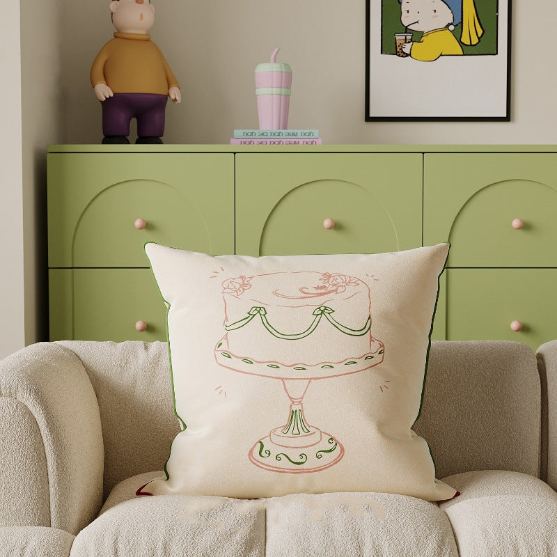 Whimsical Line Art Pillow Cover | Cake, Flower & Apple Designs for Cozy Sofas and Bedrooms