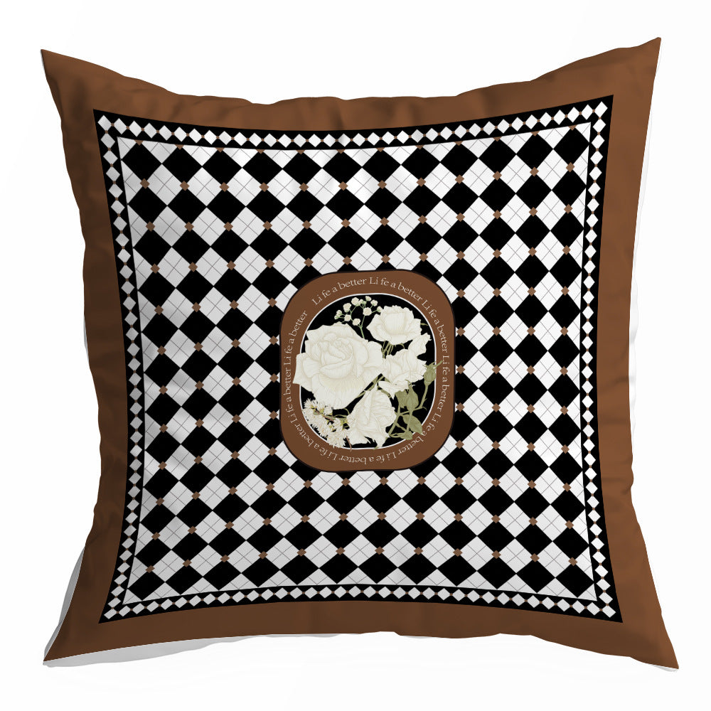 Black and Cream Decorative Pillow Cover, Retro Floral and Geometric Prints, 45 x 45 cm Sofa Cushion Cover