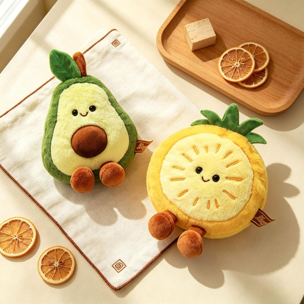 Smiling Fruit Plush Toy, 15 cm Mini Mangosteen Avocado Orange Mango Kiwi or Fig for Cozy Desks and Gifts