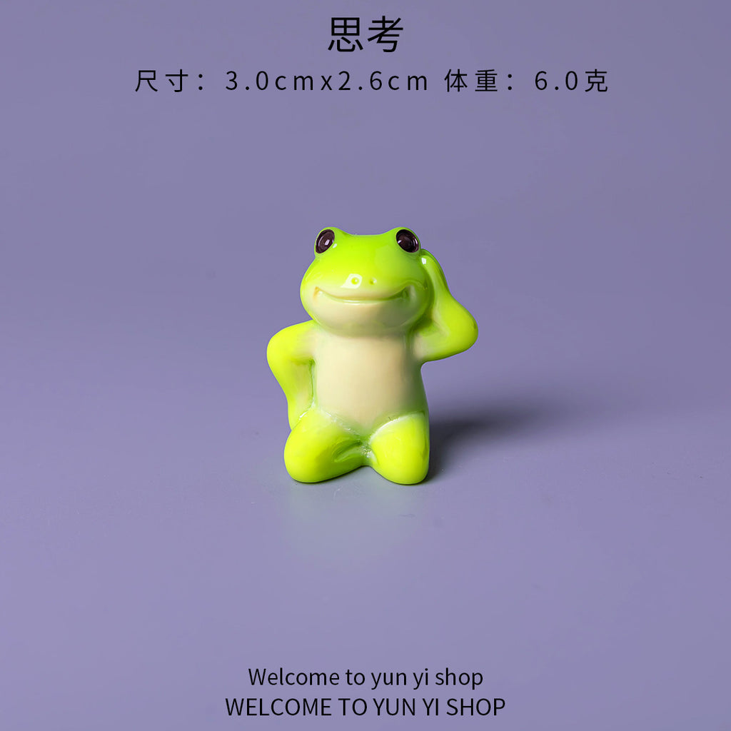 Playful Mini Frog Figurine Set of 6, Green Frogs in Expressive Poses for Desk Displays and Miniature Scenes
