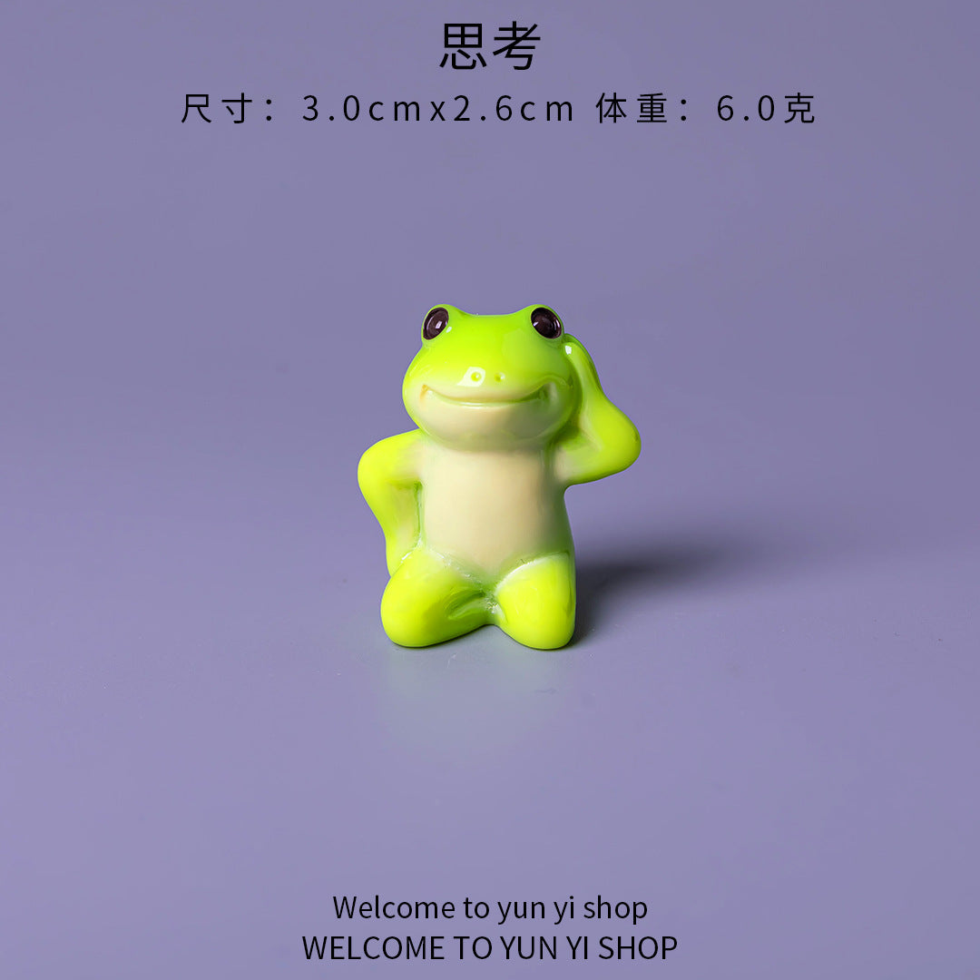 Playful Mini Frog Figurine Set of 6, Green Frogs in Expressive Poses for Desk Displays and Miniature Scenes
