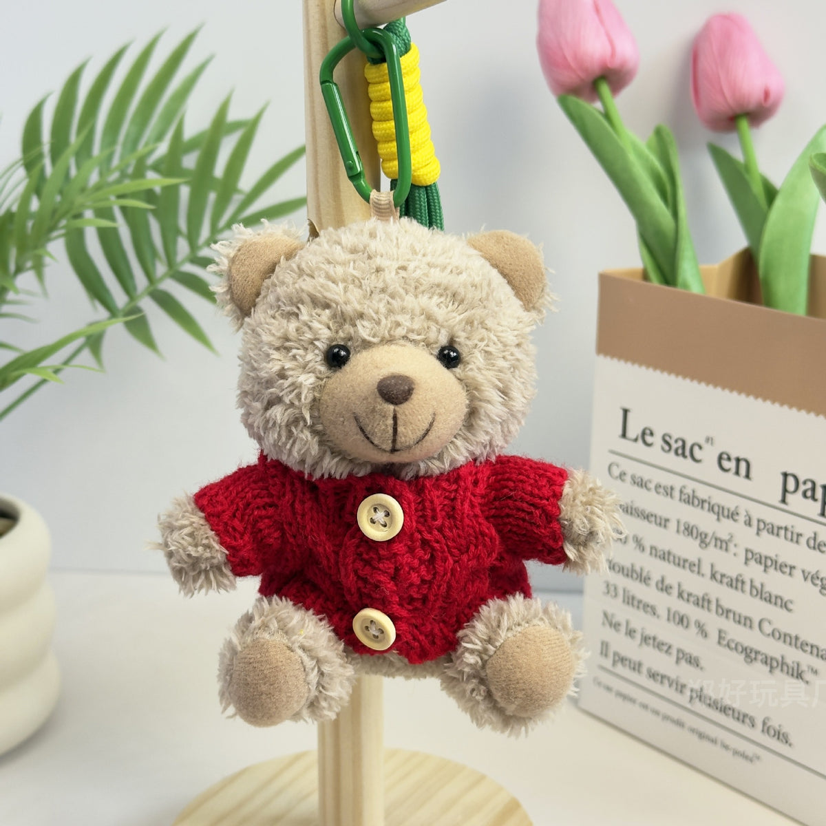 Outfit Teddy Bear Plush Bag Charm, 11 cm Mini Stuffed Bear Keychain in Colorful Sweaters and Shirts