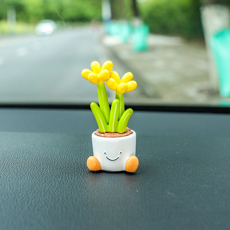 Mini Flower Pot Car Accents, Whimsical Resin Gardenia, Lily of the Valley, Daffodil, Freesia or Heart Planter Figurine for Dashboards and Desks
