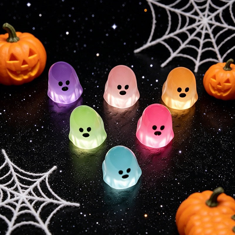 Colorful Mini Ghost Figurine Set of 6, Cute Pastel Halloween Characters for Desk Displays and Miniature Scenes