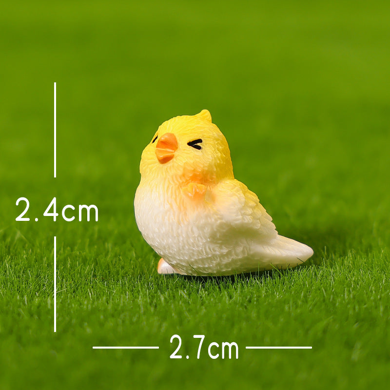Mini Yellow Parrot Figurine in Eight Playful Poses, Tiny Bird Accent for Fairy Gardens, Desks, Bookshelves and Cheerful Gifts