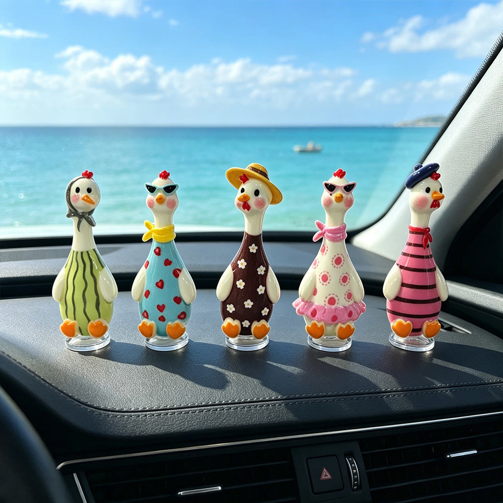 Whimsical Dressed Duck Car Accent Set of 5, Colorful Mini Resin Dashboard Figurines for Playful Drives, Desks and Gifts