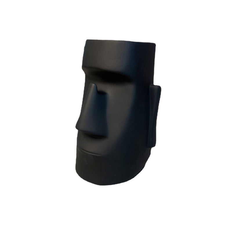 Moai-Inspired Face Pen Holder, Sculptural Black or White Pencil Cup for Modern Desks, Shelves and Thoughtful Gifts