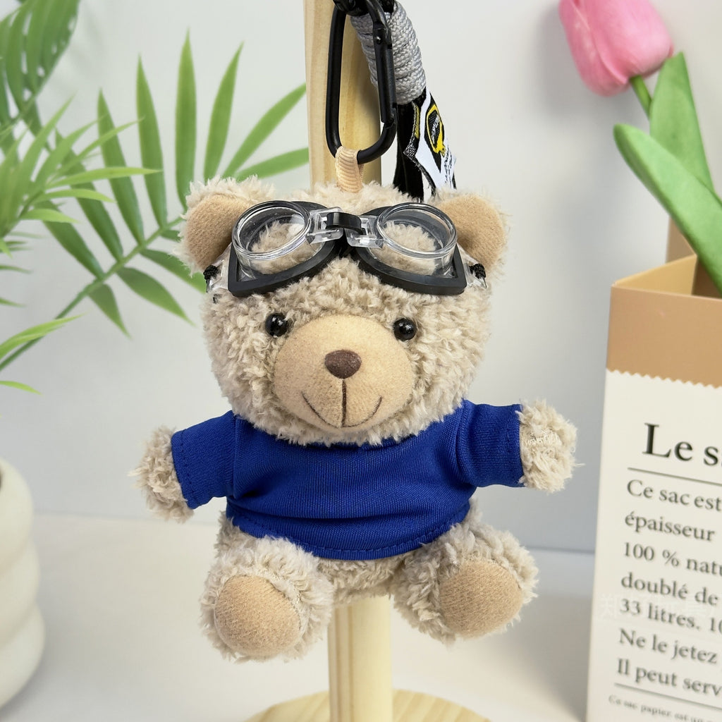 Outfit Teddy Bear Plush Bag Charm, 11 cm Mini Stuffed Bear Keychain in Colorful Sweaters and Shirts
