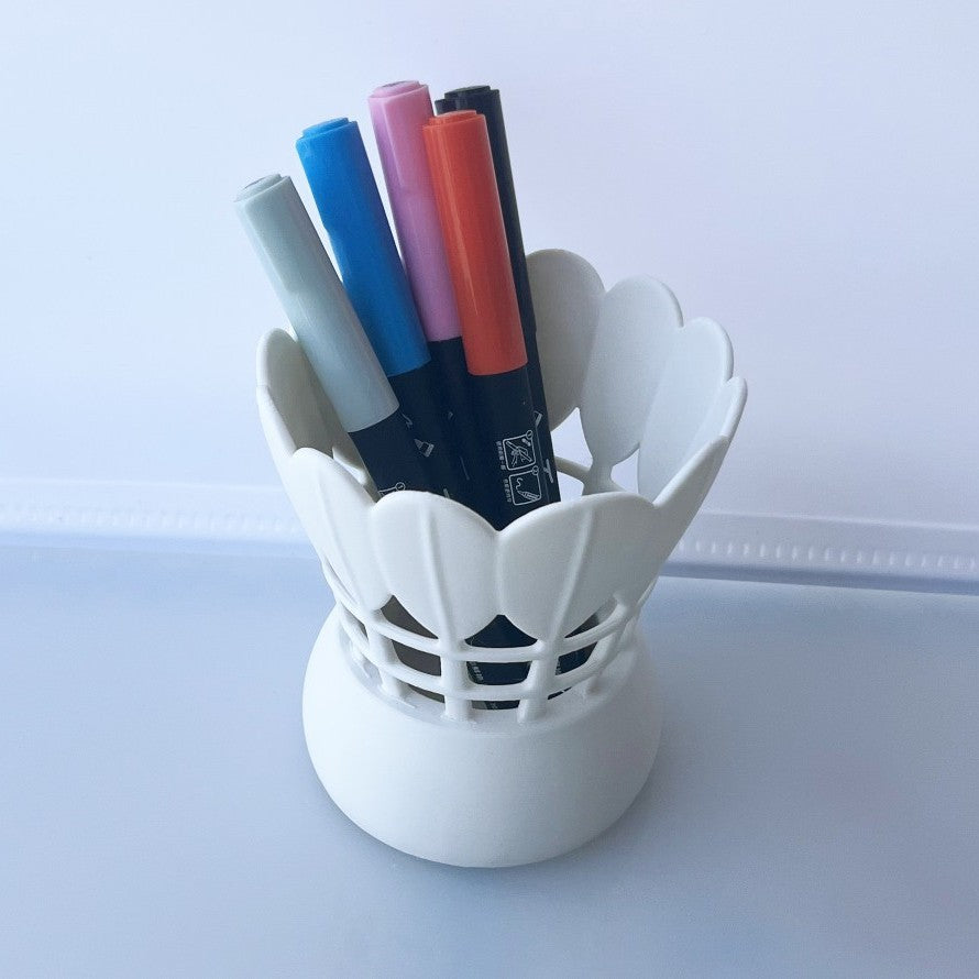 Badminton Shuttlecock Pencil Holder, Sculptural Desk Organizer in White or Black for Pens, Brushes and Playful Workspaces