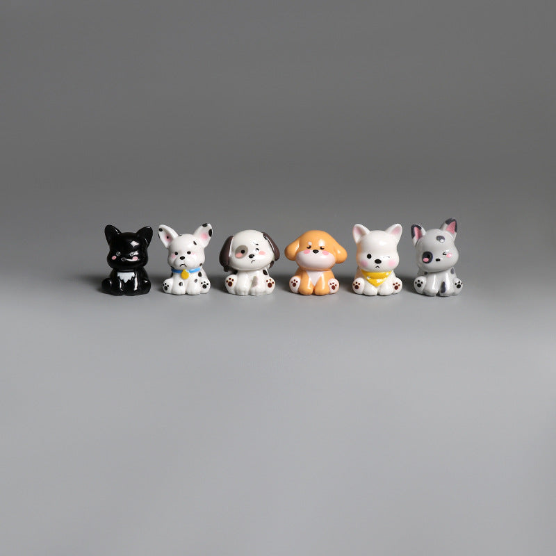 Tiny Puppy Miniatures, Complete 6 Piece Colorful Dog Figurine Set for Desks, Fairy Gardens and Dog Lover Gift Displays