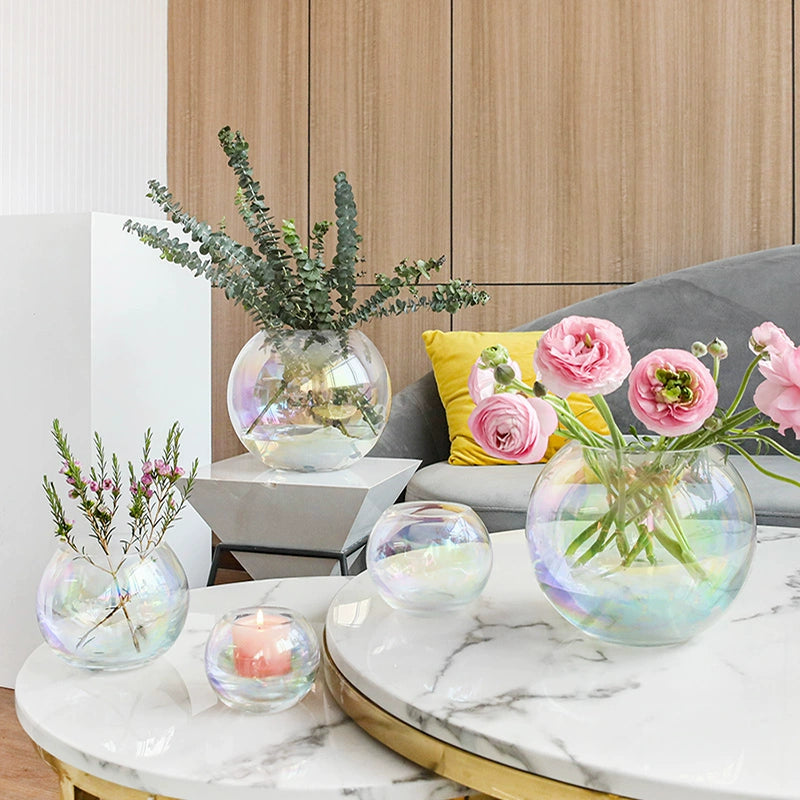 Handcrafted Iridescent Glass Vase for Flowers & Candles