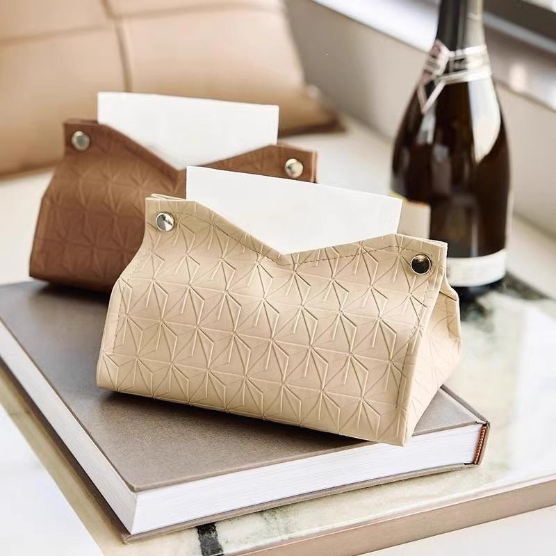 Minimalist PU Leather-Look Tissue Box Cover, Soft Neutral Tabletop Tissue Holder for Living Rooms, Bedrooms and Desks in Four Shades