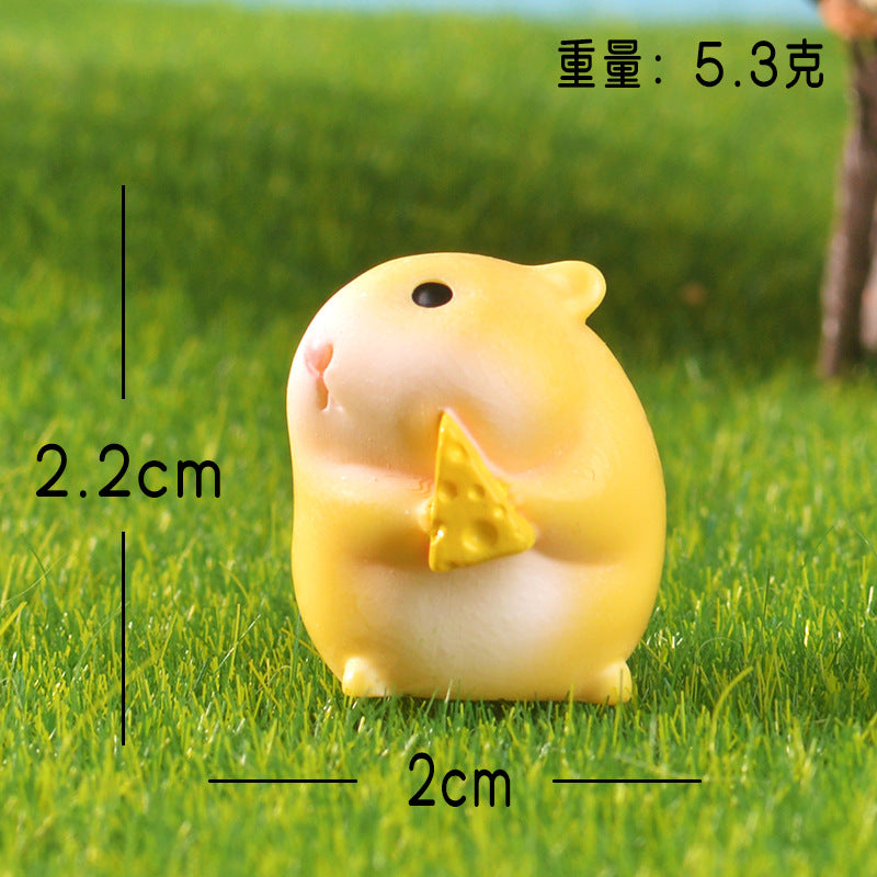 Tiny Hamster Food Lovers, Complete 4 Piece Miniature Figurine Set for Desks, Fairy Gardens and Whimsical Gift Displays