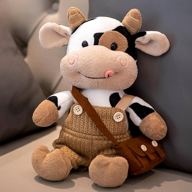 Cozy Cow Plush Toy, 30 cm Black-and-White Calf in Six Outfits for Nursery Shelves and Animal Lover Gifts
