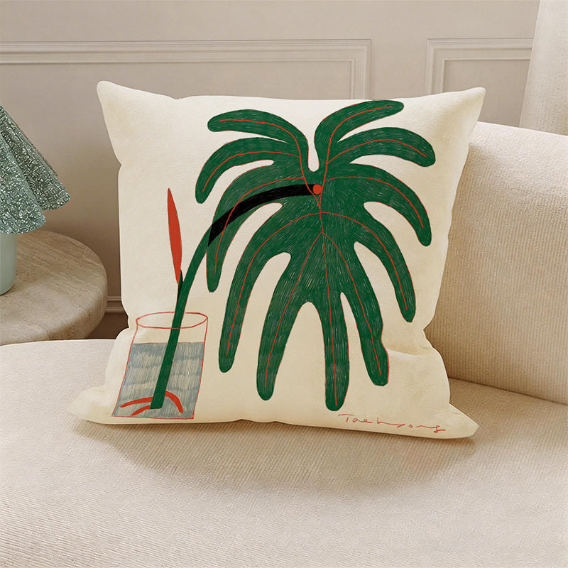 Green Botanical Decorative Pillow Cover, Double-Sided Leaf-Inspired Cushion Case for Sofa, Bedroom and Cozy Home Decor