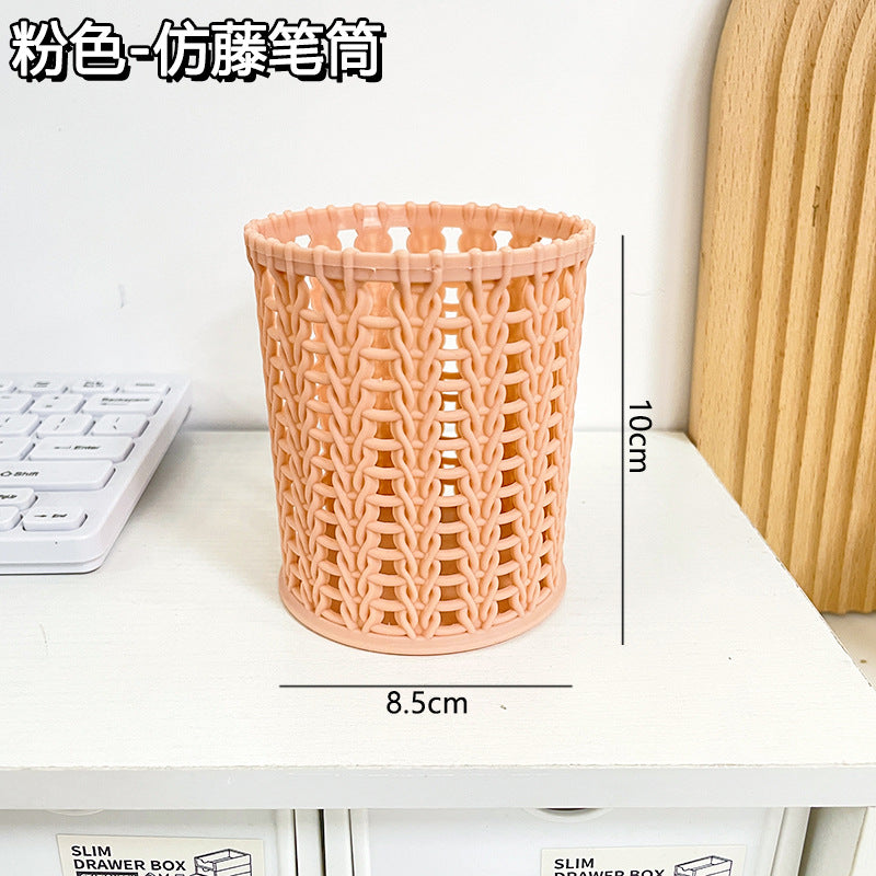 Woven-Look Openwork Pencil Holder, Lightweight Desk Cup in Five Colors for Pens, Markers and Cozy Workspace Decor
