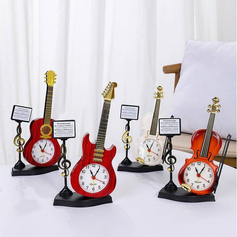 Decorative Violin Clock-Face Figurine, Mini Musical Instrument Desk Ornament for Shelves, Workspaces and Music Lover Gifts (Non-Working)